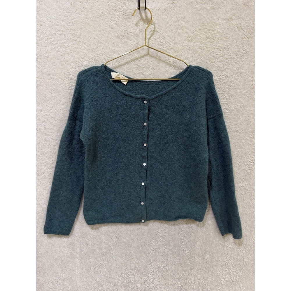 Sézane La Maille Teal Kid Mohair Alpaca Wool Cardigan - Size Large Preppy